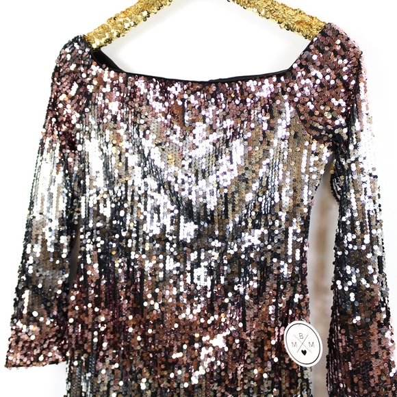 Silver Pink Ombre Bodycon Sequin Cocktail Dress - Picture 7 of 7